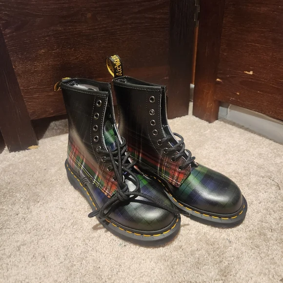 Dr. Martens Black and Red Tartan Boots - Picture 1 of 5